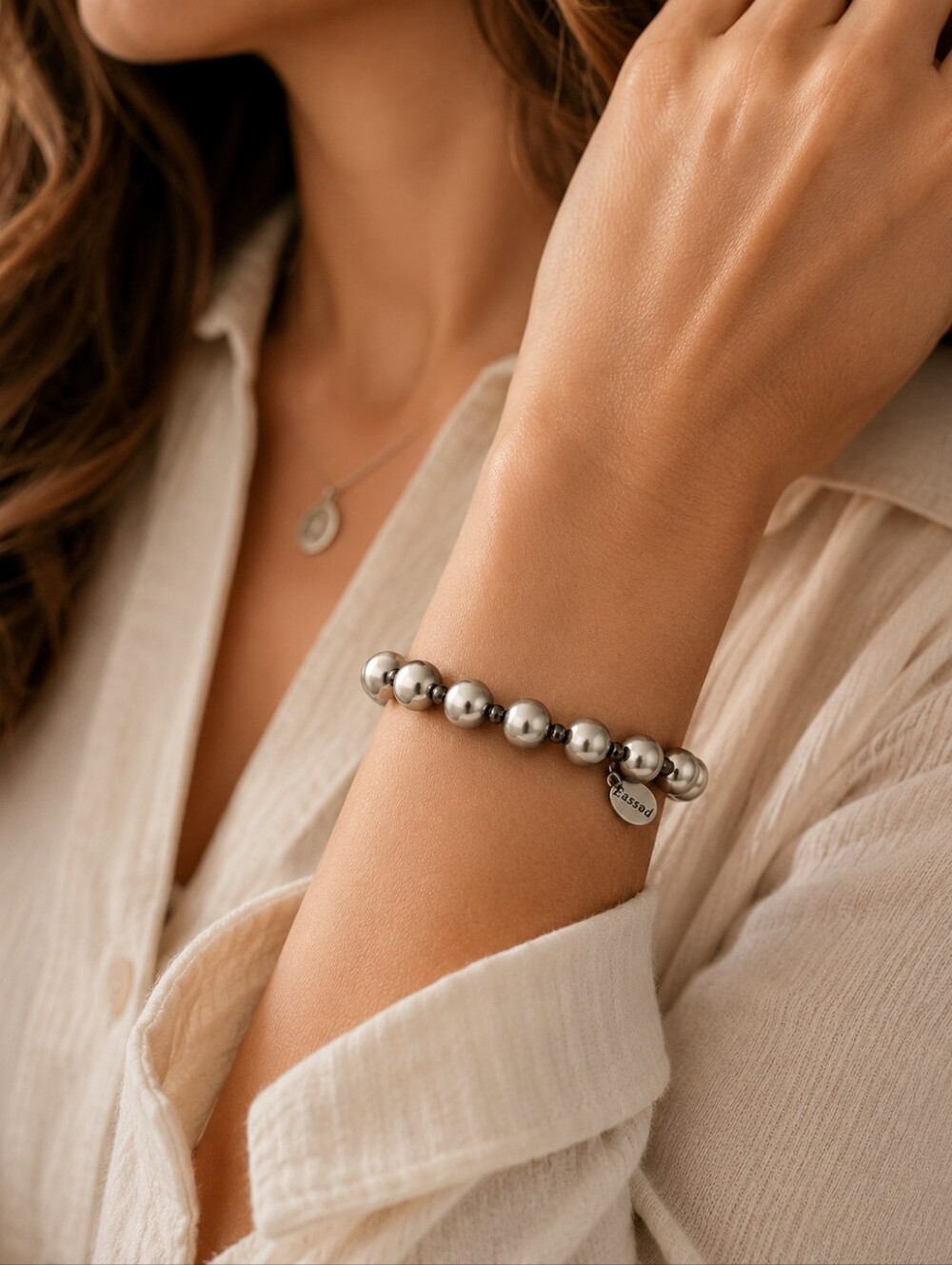 Made As Intended‎ Count Your Blessings Bracelet Silver Pearl 8mm Beads Stretch